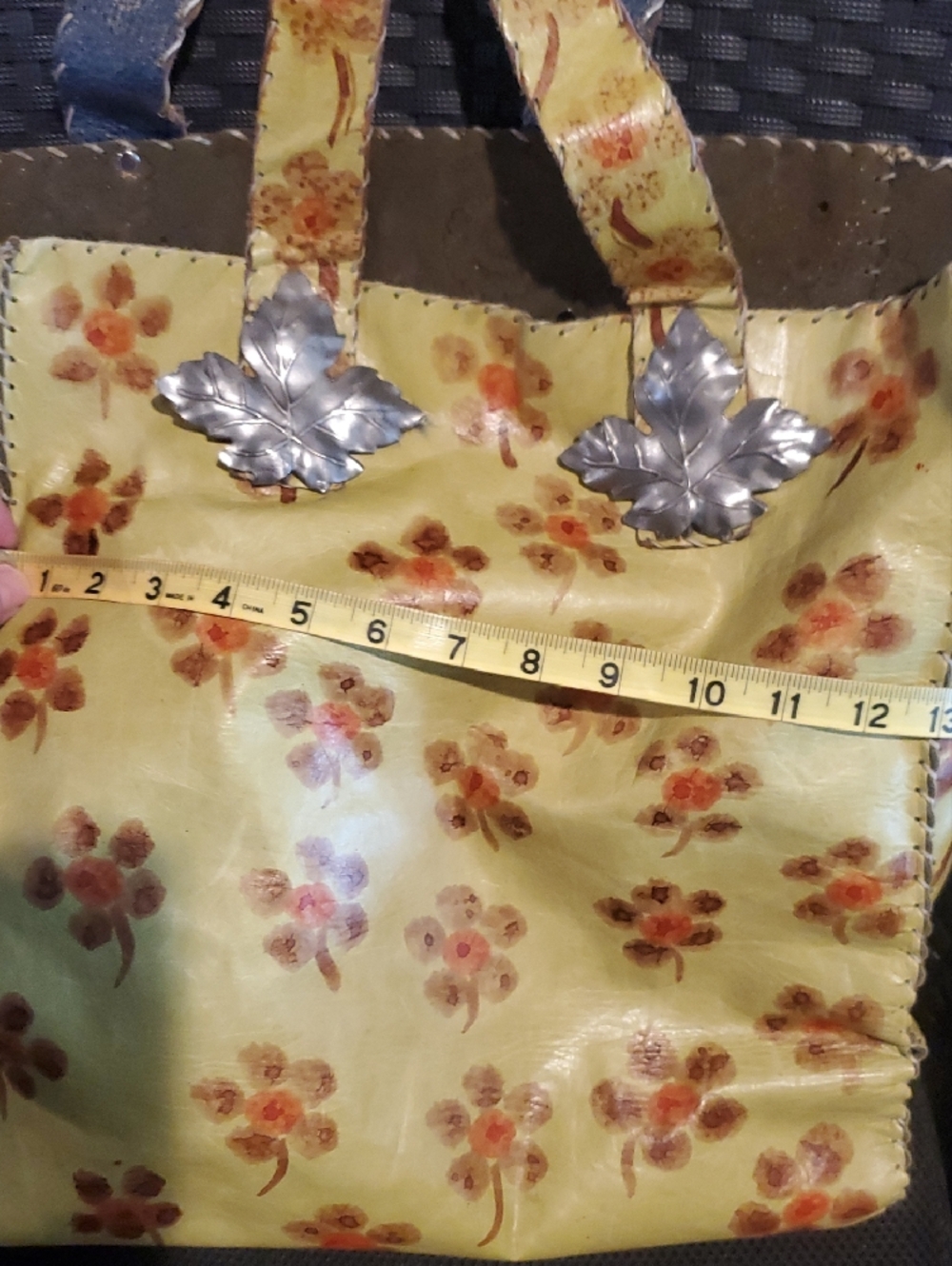 Leather Tote Bag with Silver Leaf Accent - Picture 9 of 10